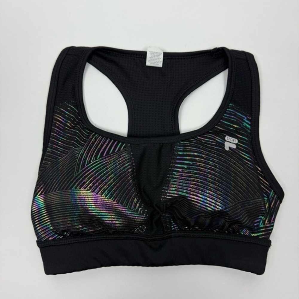 FILA Women's Black and Iridescent Sports Bra Size XS